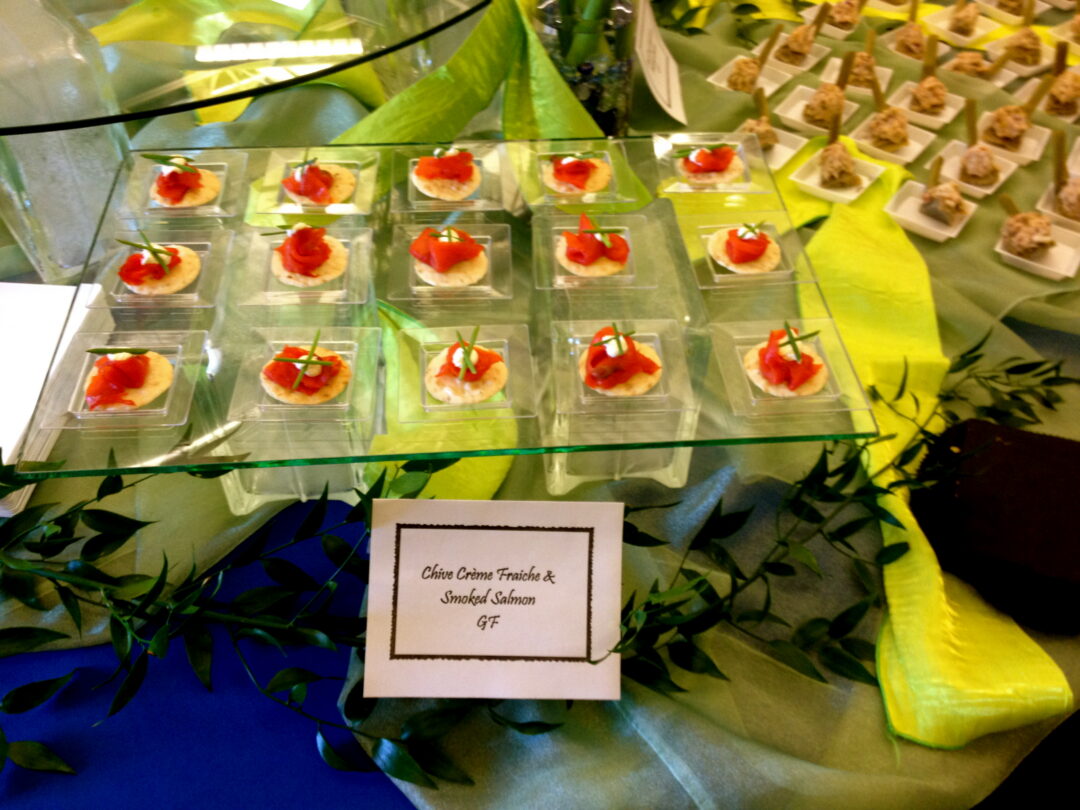 Smoked salmon canapés with crème fraîche and chives